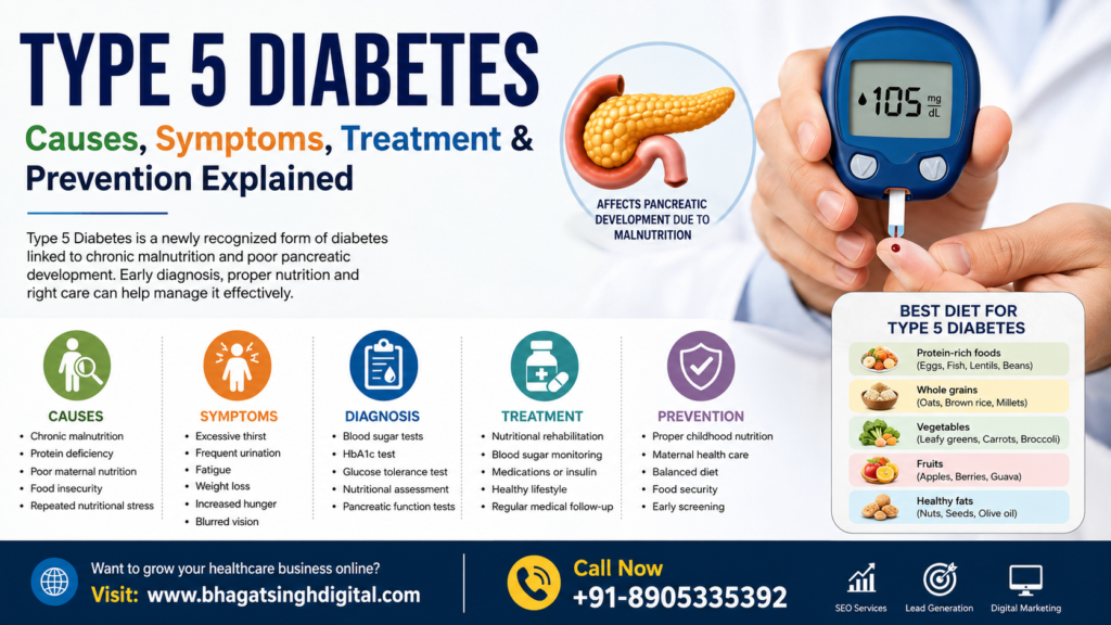 Type 5 Diabetes causes symptoms treatment prevention and diet guide infographic