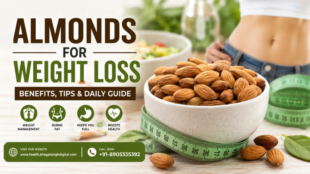 Almonds for weight loss healthy snack with measuring tape